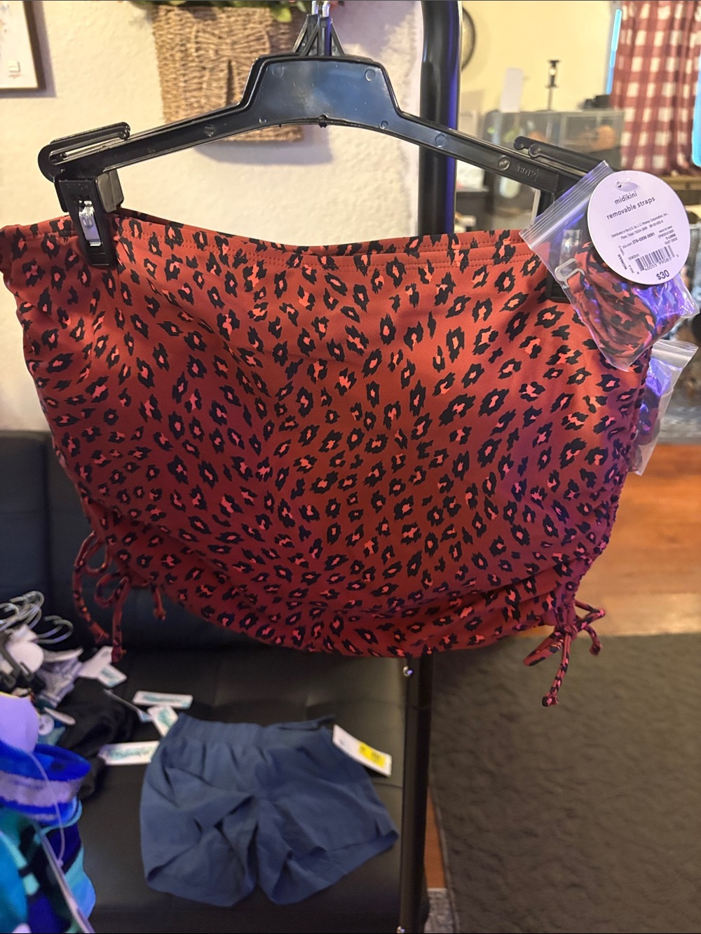 Decree Red and Black Animal Print Swim Bandeau